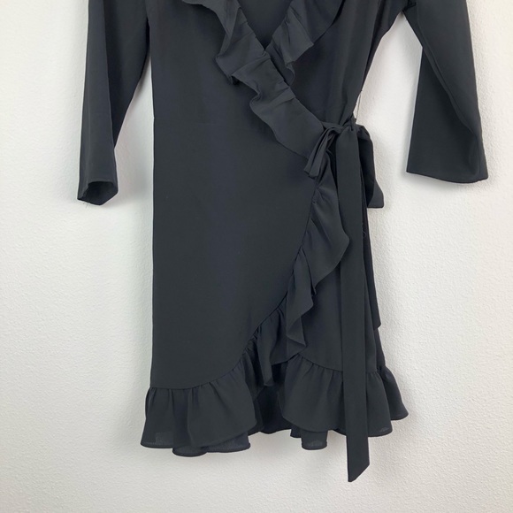 Topshop Women Black Wrap Around Ruffle Dress NEW - Picture 7 of 9